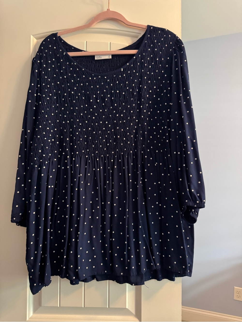 croft & barrow Navy and White Polka Dot Top